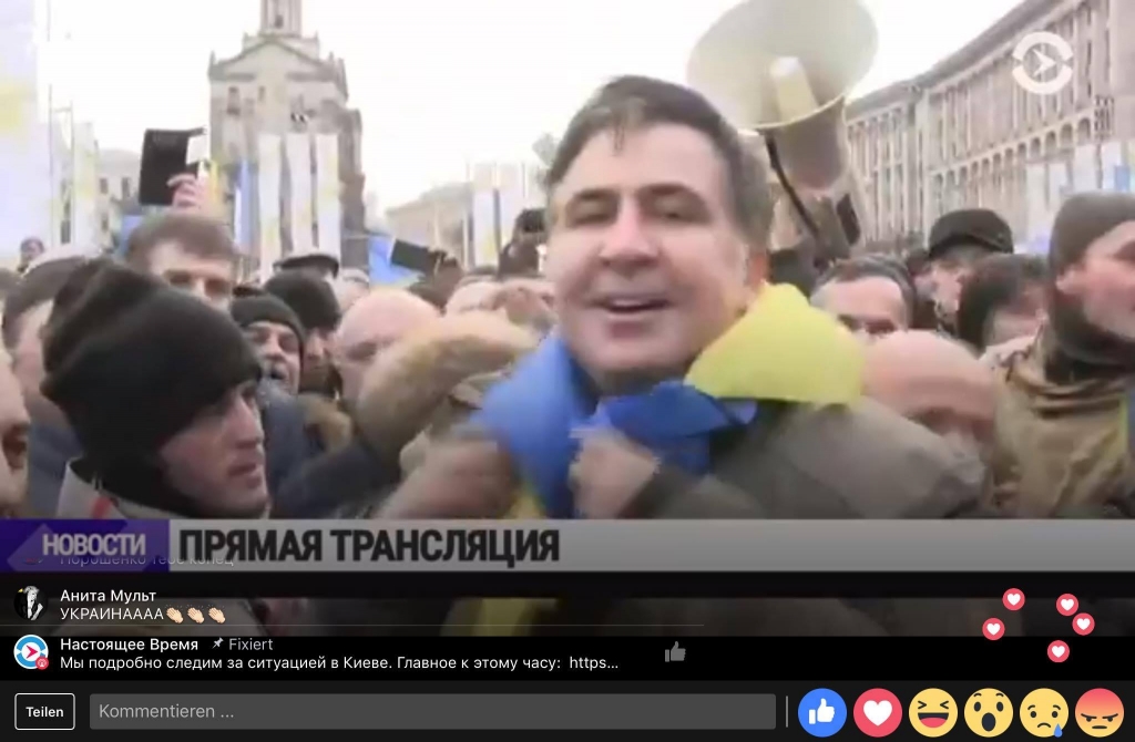 Die Verhaftung und die Befreiung wurde live auf verschiedenen Kanälen gestreamt, hier über den Nachrichtensender &quot;Nostayaschaya Vremya&quot; (Current Time TV) / Screenshot, Facebook, Current Time TV
