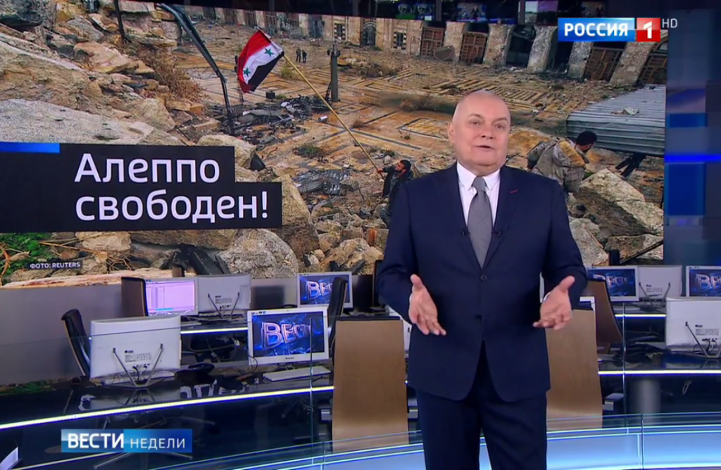 „Aleppo ist befreit“ - der Moderator Dmitrij Kisseljow in den Hauptnachrichten „Westi Nedeli“ in Russlands Staatssender „Rossija“ am 18.12.2016