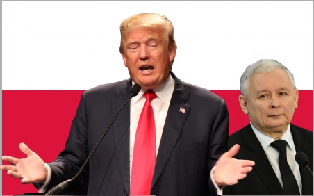 Donald Trump wird der Letzte sein, der Warschau kritisiert. Er soll der nationalkonservativen Regierung Aufwind geben. / Illustration mit Fotos von Evan Guest (CC BY 2.0) und Adrian Grycuk (CC BY-SA 3.0 pl)