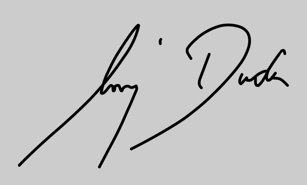 Unterschrift des polnischen Staatspräsidenent Andrzei Duda. Er hat gedroht, diese nicht unter das von der PiS vorgeschlagene Gesetz zu setzen. / Foto: Offizielle Webseite von Andrzej Duda (www.andrzej-duda.pl)