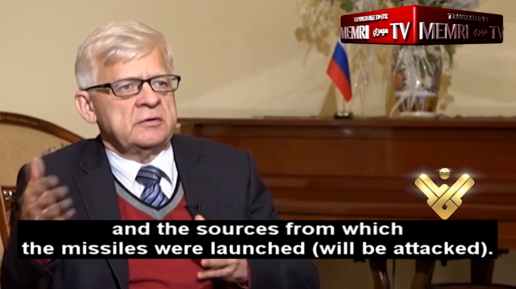 Der russische Botschafter im Libanon vergisst bei seinem Interview zu erwähnen, dass Gegenmaßnahmen nur erfolgen, wenn direkt russisches Personal angegriffen wird. / Foto: Sceenshot, Al-Manar TV 
