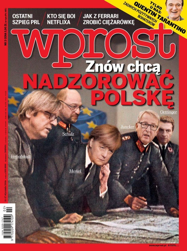 Merkel im deutschen Hauptquartier - Ausschnitt aus dem Titel des polnischen Nachrichtenmagazins Wprost  vom 11. Januar 2016.