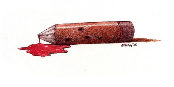 Auch auf dem Balkan reagierten Karikaturisten auf das Attentat auf Charlie Hebdot wie der bosnische Karikaturist Murat Ahmeti&nbsp; / Murat Ahmeti, n-ost
